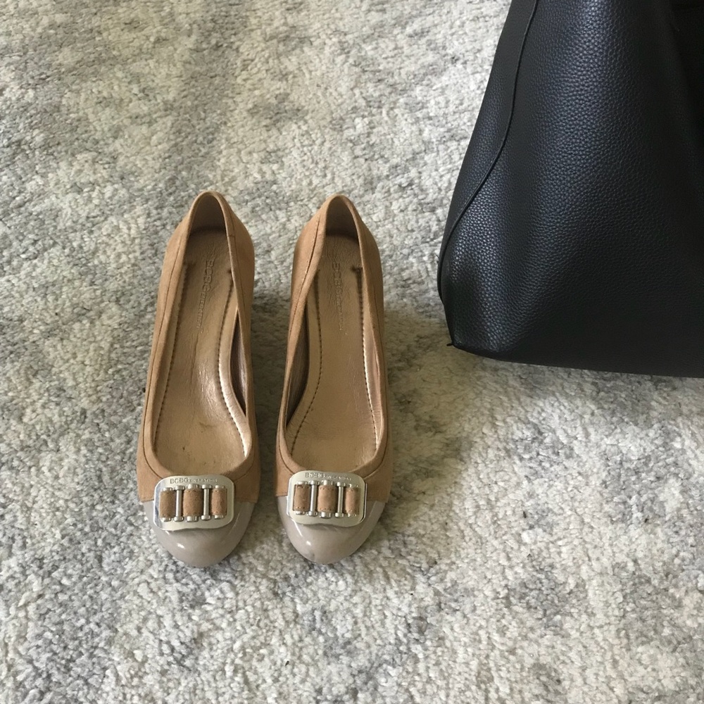 BCBGeneration Tan Suede Wedges